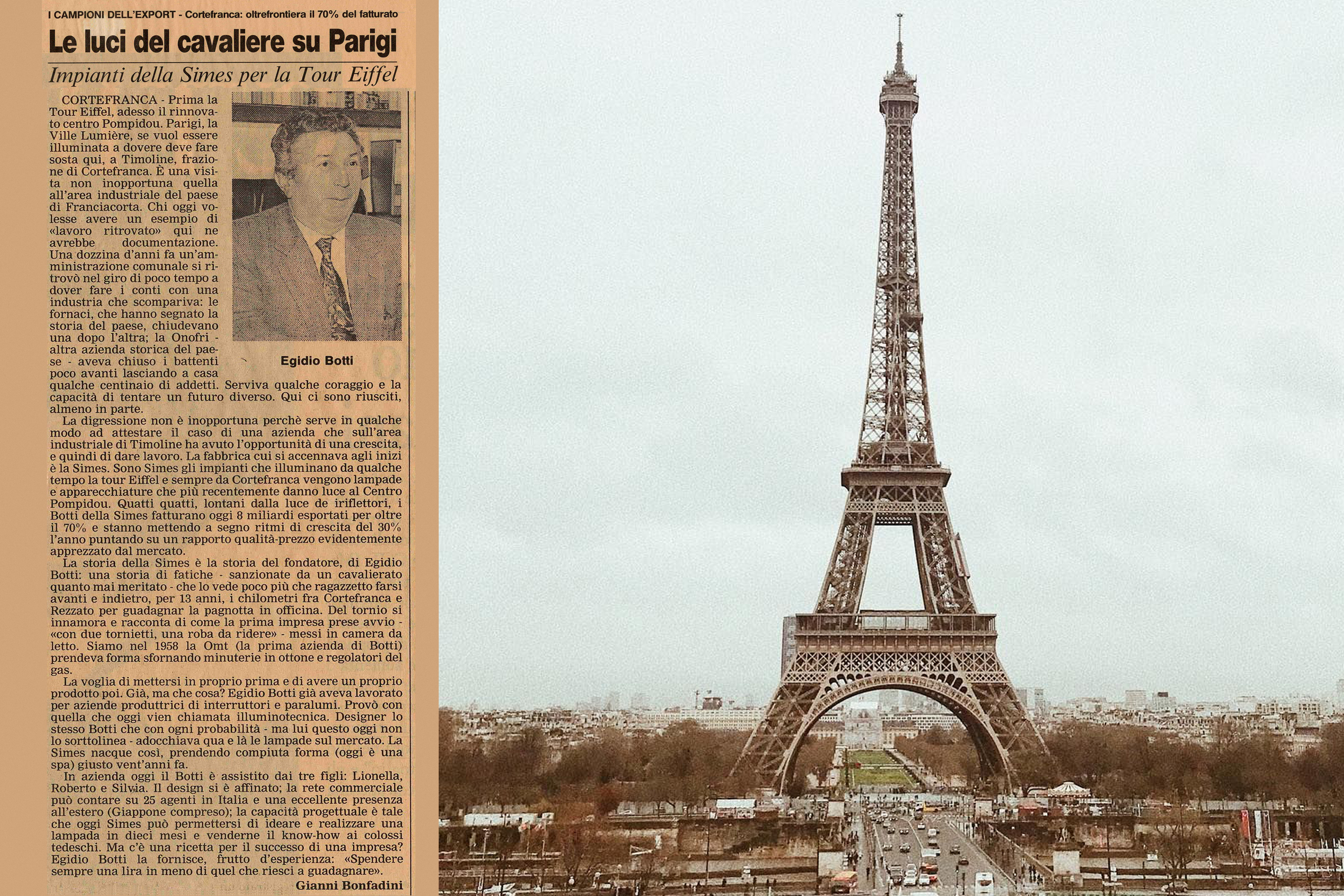 Installazione delle plafoniere con gabbia Simes sulla Tour Eiffel di Parigi